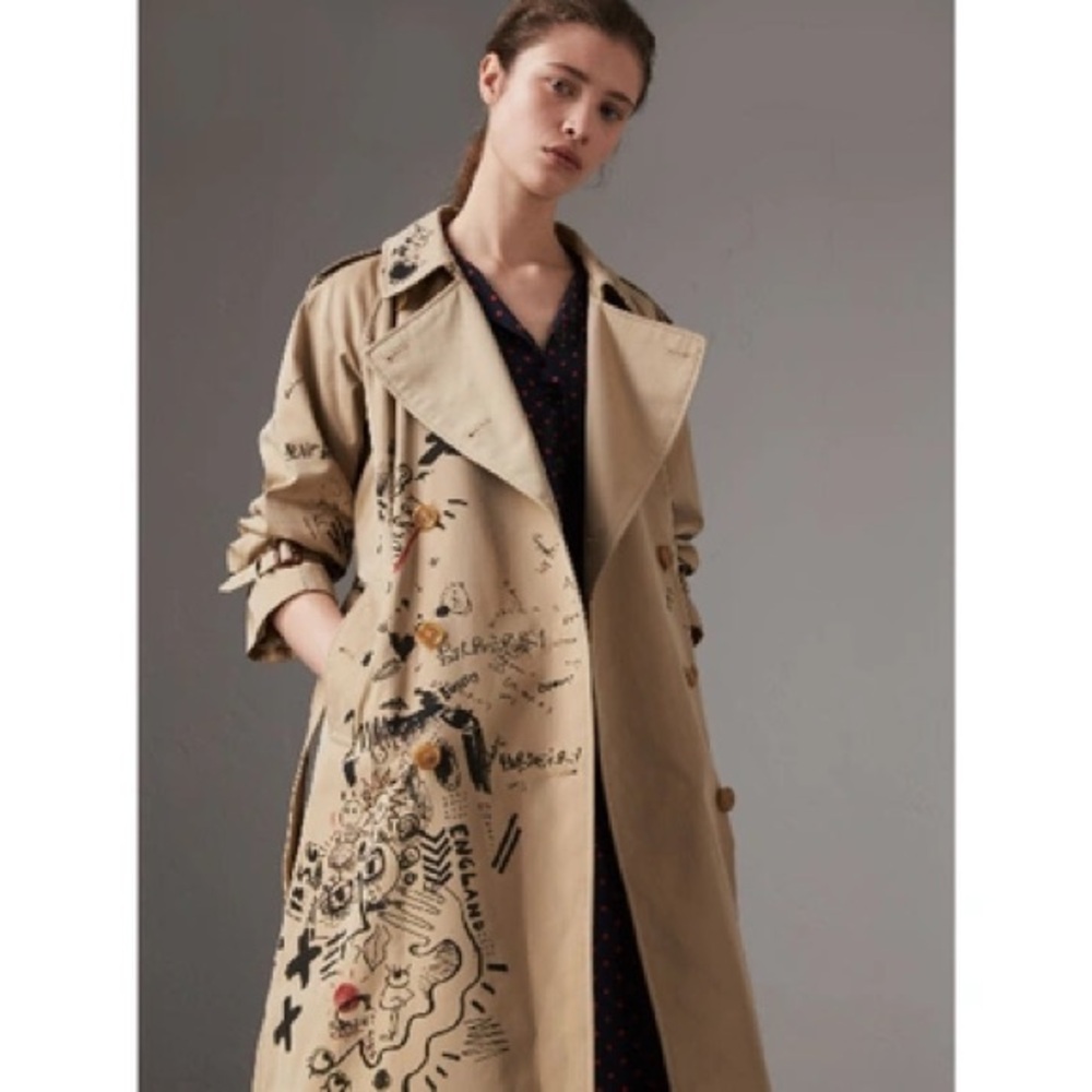NWT BURBERRY London Eastheath Kingly Print Graffiti Sketch Art Trench Coat